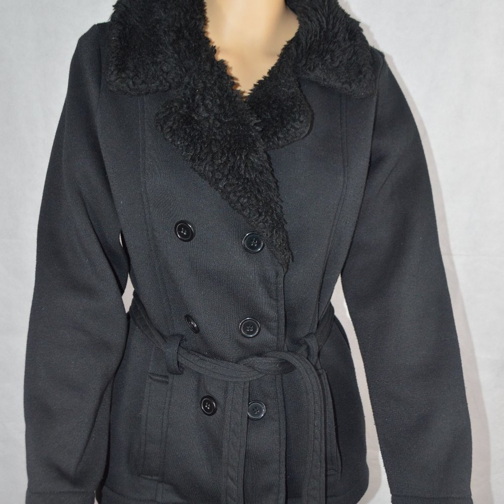 Creazioni Effect Women's Long Sleeve Double Breasted Sweater Faux Fur Size L